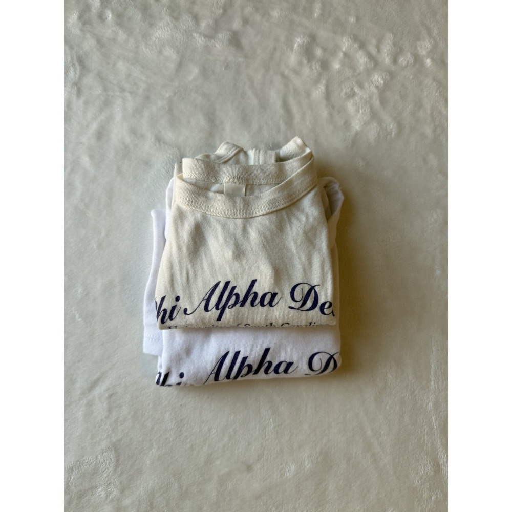 TWO Phi Alpha Delta Sorority t-shirt & Tank Top Women's S Bella Canvas White Tan
